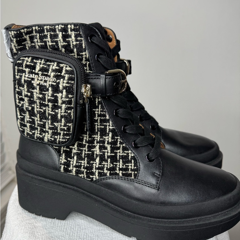 Kate Spade Black and White Lace Up Boots